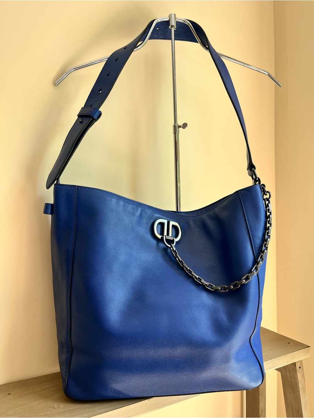DKNY Linton Leather Hobo Shoulder Tote with Chain Accent